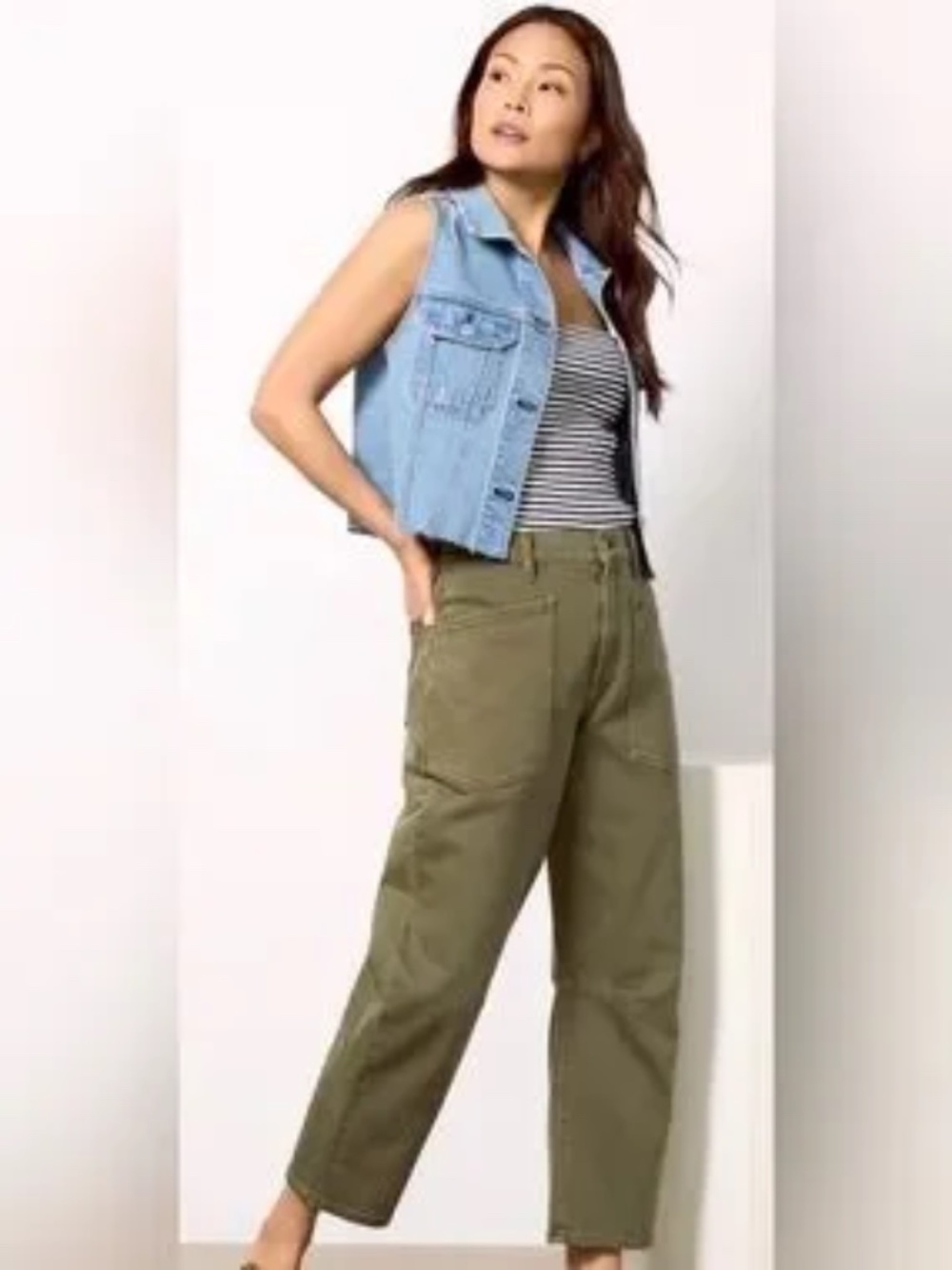 EVEREVE Cora Olive Barrel Utility Jeans Sz 27